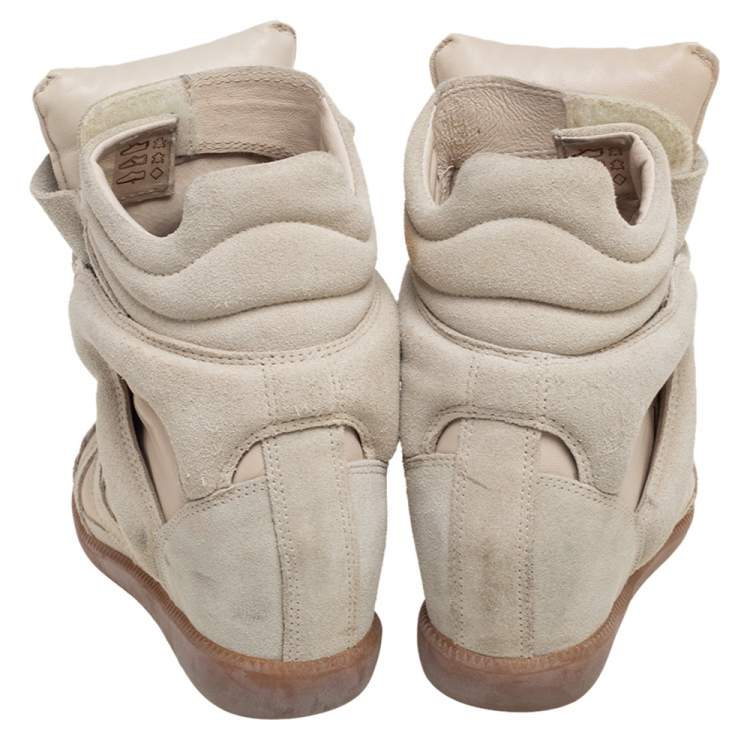 مملوكة مسبقًا Isabel Marant Grey Suede and Leather Bekett Wedge Sneakers Size 36