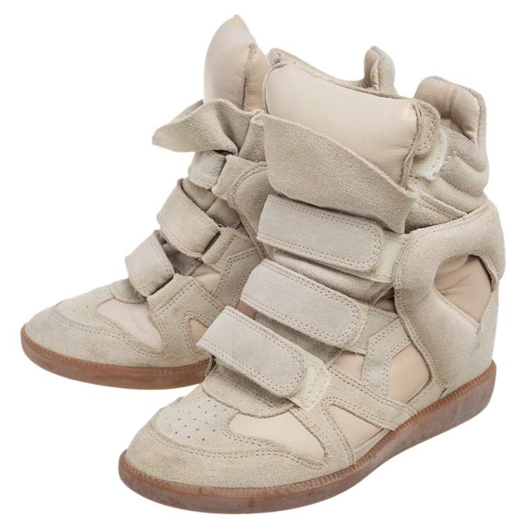 مملوكة مسبقًا Isabel Marant Grey Suede and Leather Bekett Wedge Sneakers Size 36