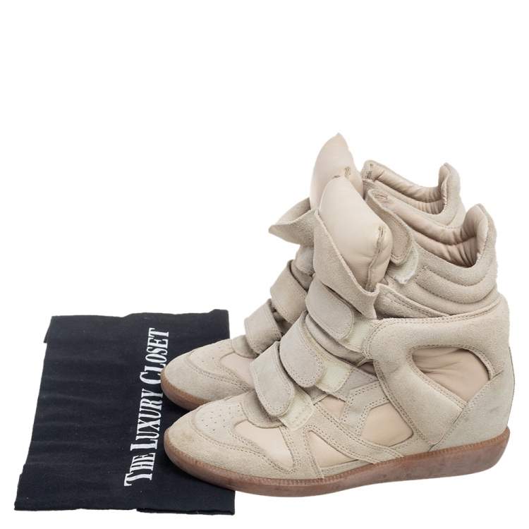مملوكة مسبقًا Isabel Marant Grey Suede and Leather Bekett Wedge Sneakers Size 36