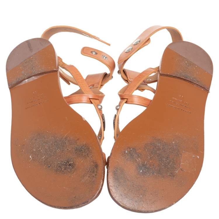 Pre Owned Isabel Marant Tan Studded Leather Ankle Strap Flat Sandals Size 39