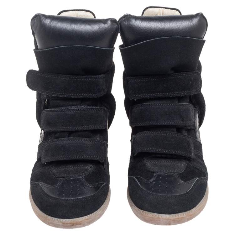 مملوكة مسبقًا Isabel Marant Black Suede and Leather Bekett Wedge Sneakers Size 38