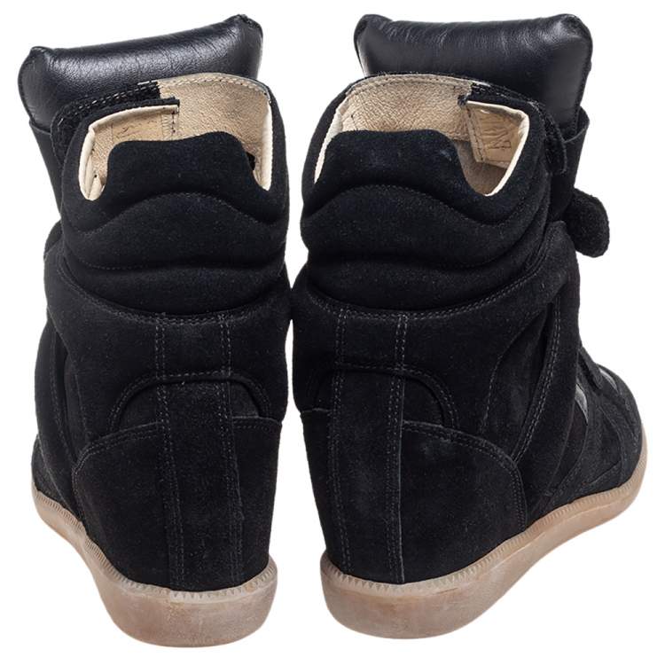 مملوكة مسبقًا Isabel Marant Black Suede and Leather Bekett Wedge Sneakers Size 38