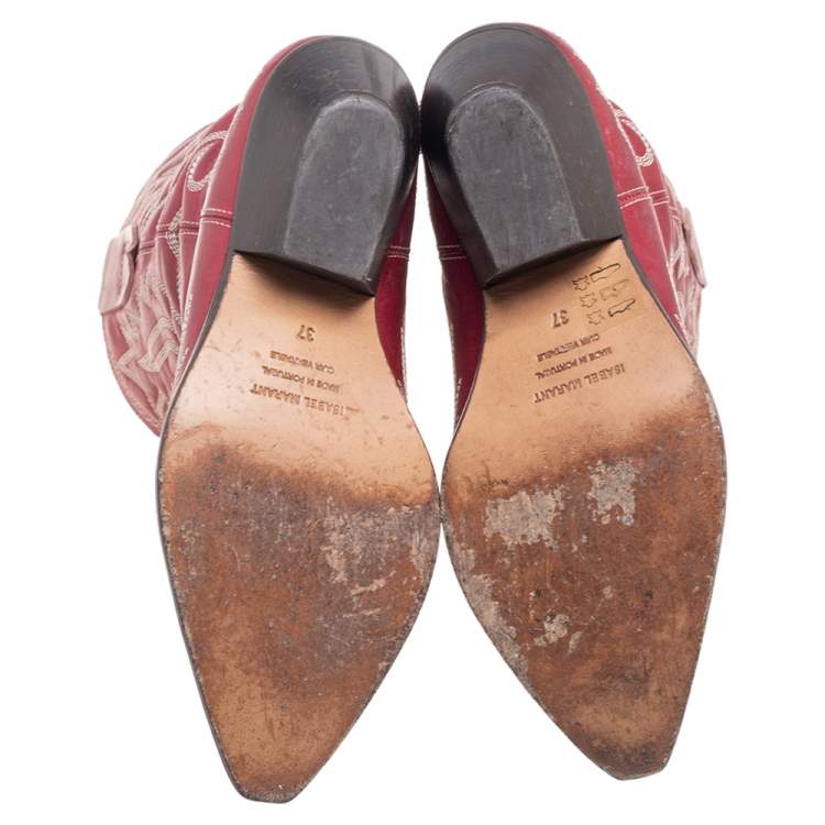 Pre Owned Isabel Marant Red Leather Dewina Ankle Boots Size 37