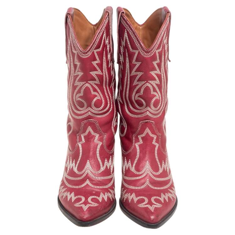 Pre Owned Isabel Marant Red Leather Dewina Ankle Boots Size 37