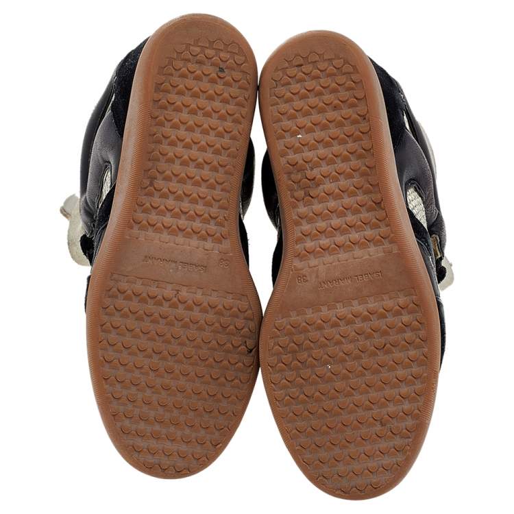 Pre Owned Isabel Marant Black/Grey Suede and Python Embossed Leather Beckett Wedge Sneakers Size 38