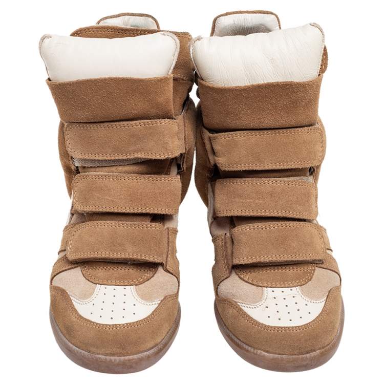 Pre Owned Isabel Marant Brown Suede And Leather Bekett Wedge Sneakers Size 37