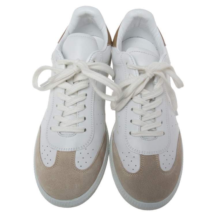 Pre Owned Isabel Marant White/Grey Leather And Suede Trainers Low Top Sneakers Size 40