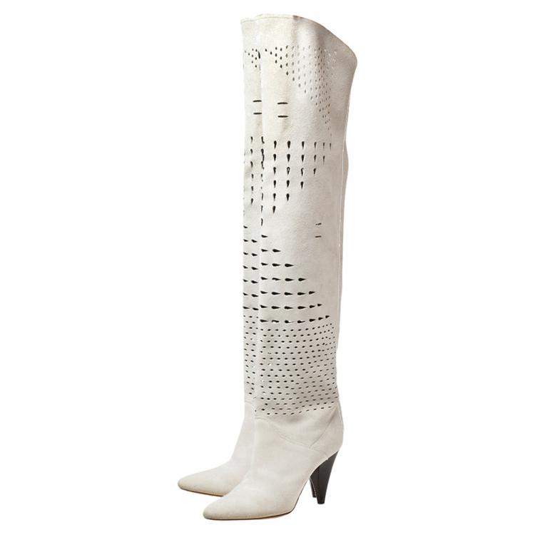 Pre Owned Isabel Marant Grey Suede Robby Over Knee Boots Size 37