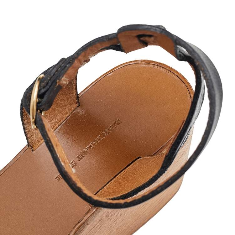 Pre Owned Isabel Marant Black Jute And Leather Knotted Wedge Platform Ankle Strap Sandals Size 36