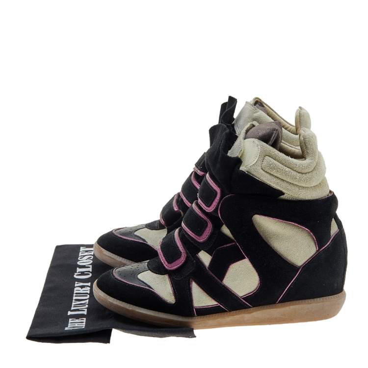 Pre Owned Isabel Marant Black/Grey Suede And Leather Bekett Wedge Sneakers Size 38