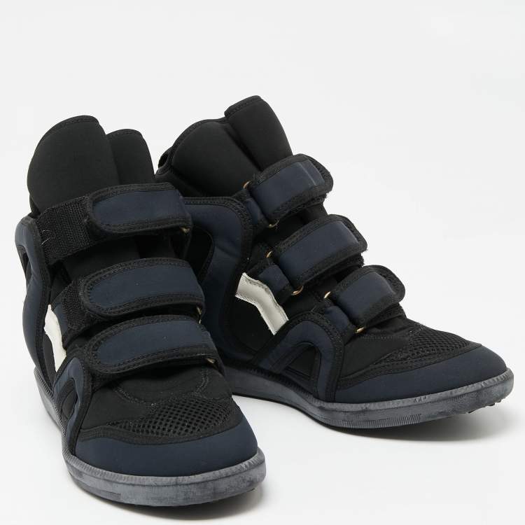 Pre Owned Isabel Marant Black/Navy Blue Suede And Nylon High Top Wedge Sneakers Size 38