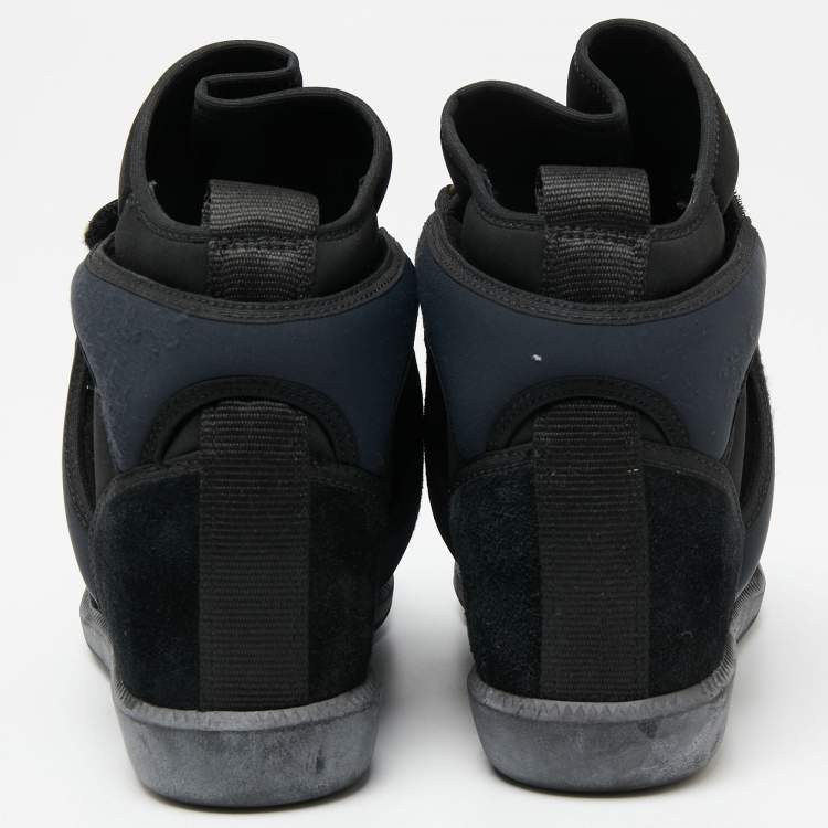Pre Owned Isabel Marant Black/Navy Blue Suede And Nylon High Top Wedge Sneakers Size 38