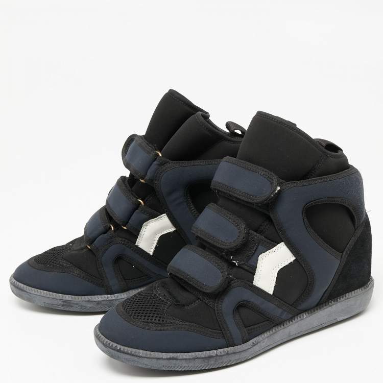 Isabel Black/Navy Blue And Nylon High Top Wedge Sneakers 38 Isabel Marant | TLC