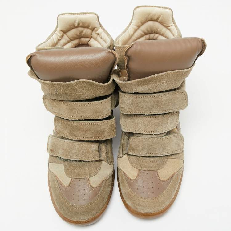 Pre Owned Isabel Marant Green Suede And Leather High Top Sneakers Size 38