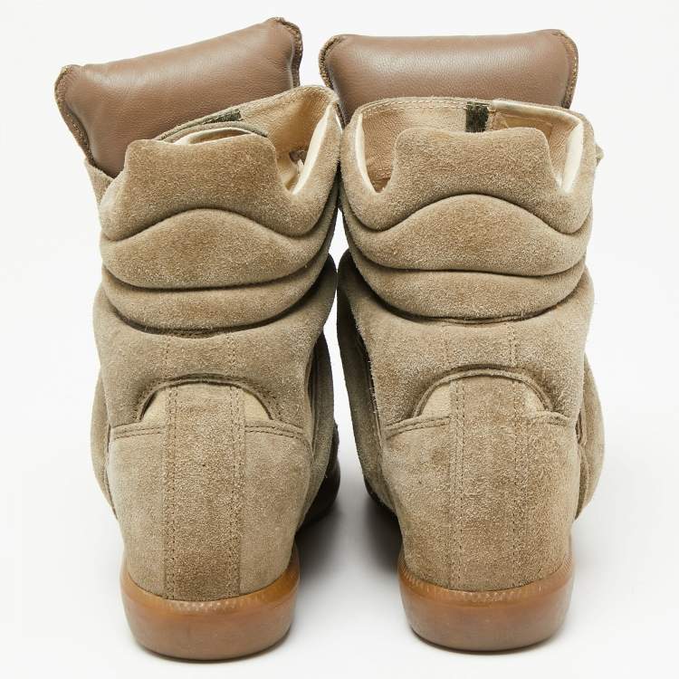 Pre Owned Isabel Marant Green Suede And Leather High Top Sneakers Size 38