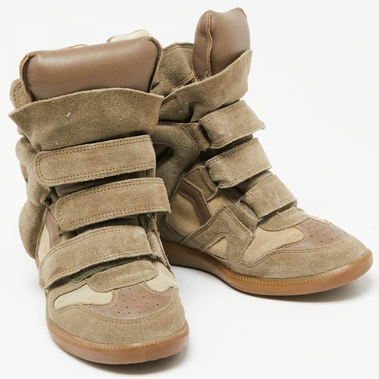 Pre Owned Isabel Marant Green Suede And Leather High Top Sneakers Size 38
