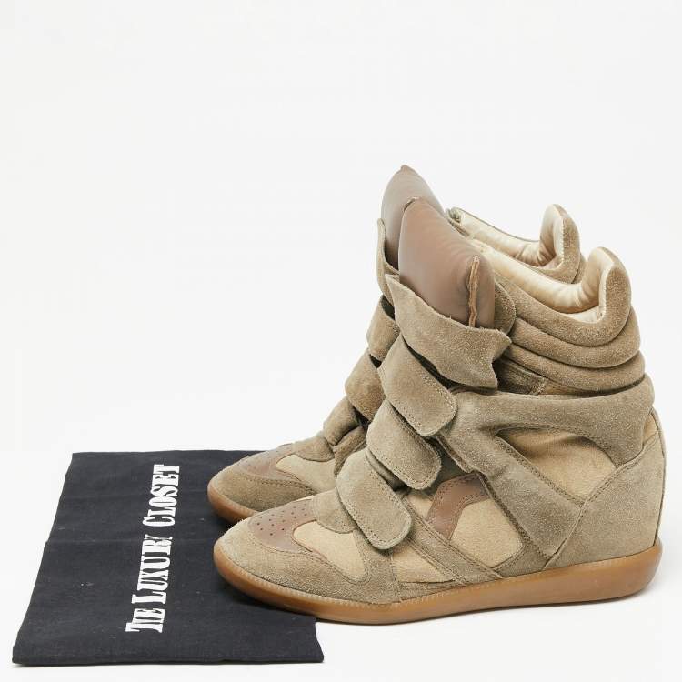 Pre Owned Isabel Marant Green Suede And Leather High Top Sneakers Size 38
