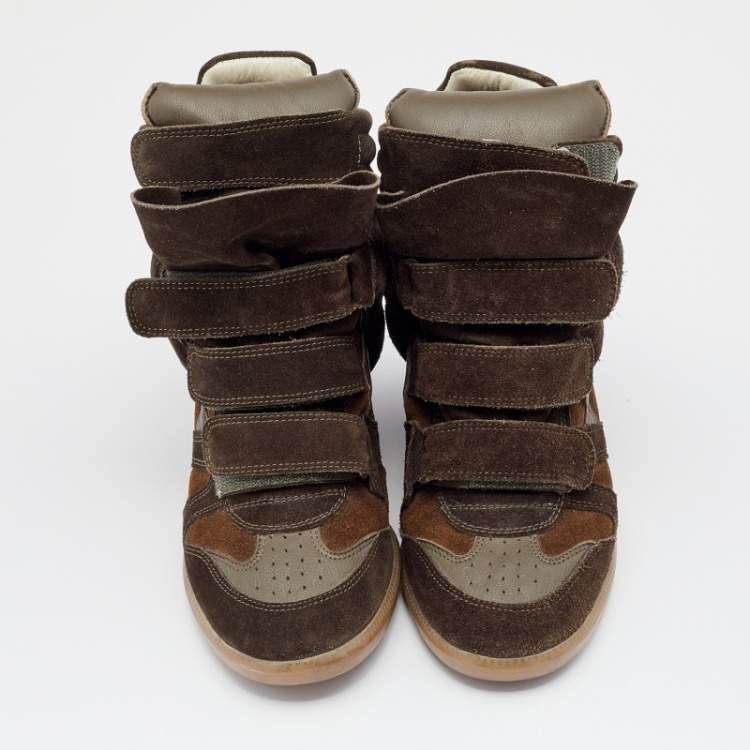 Pre Owned Isabel Marant Brown Suede And Leather Bekett Wedge High Top Sneakers Size 38