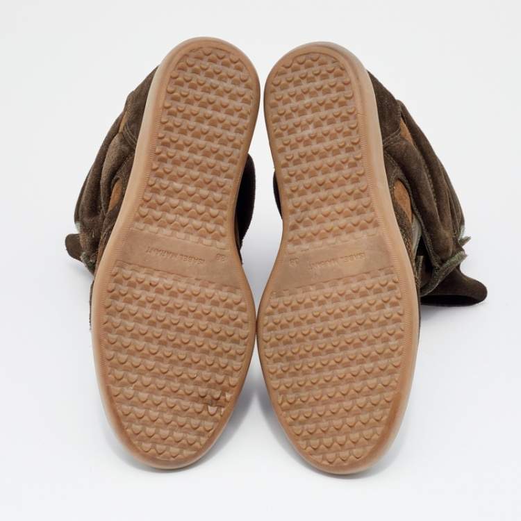 Pre Owned Isabel Marant Brown Suede And Leather Bekett Wedge High Top Sneakers Size 38