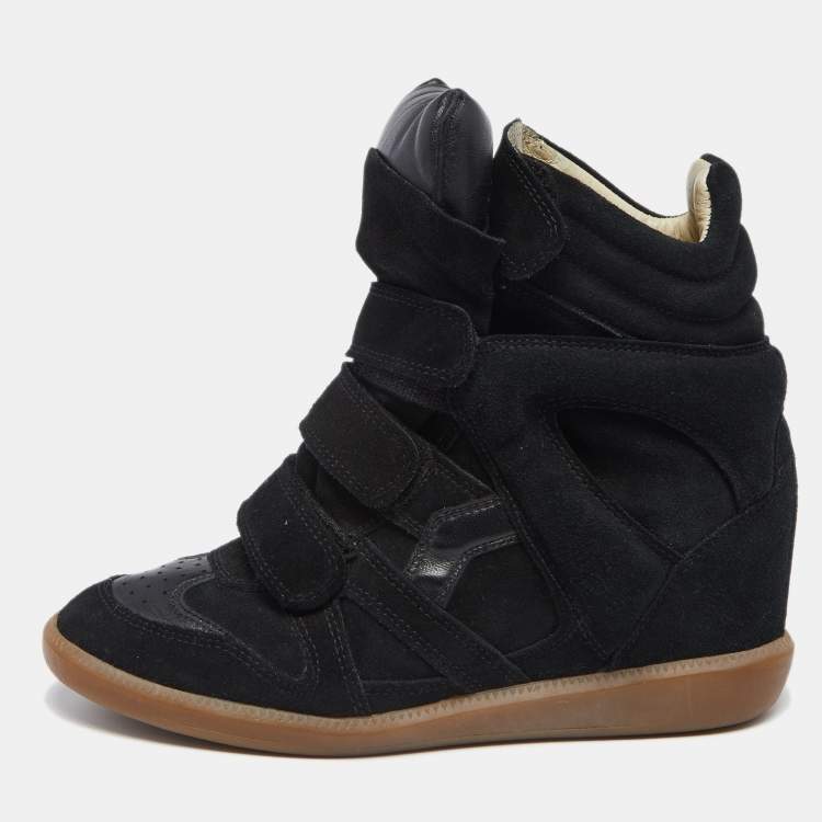 Pre Owned Isabel Marant Black Suede And Leather Wedge Bekett Sneakers Size 38