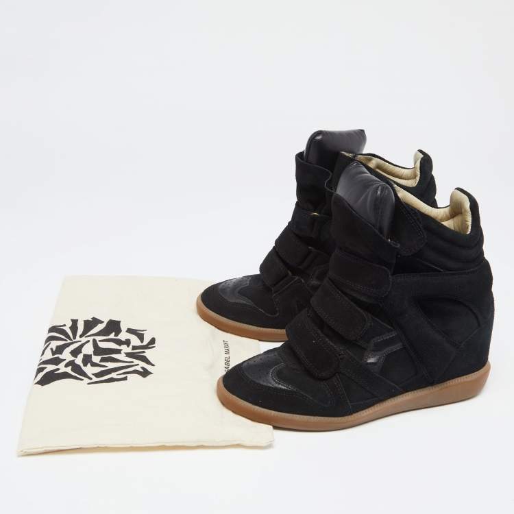 Pre Owned Isabel Marant Black Suede And Leather Wedge Bekett Sneakers Size 38
