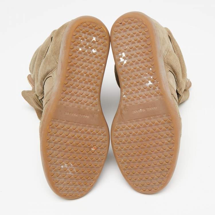 Pre Owned Isabel Marant Beige Suede Beckett Wedge Sneakers Size 38