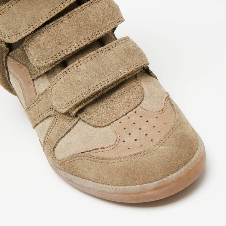 Pre Owned Isabel Marant Beige Suede Beckett Wedge Sneakers Size 38