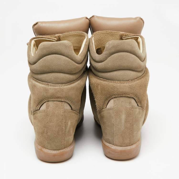 Pre Owned Isabel Marant Beige Suede Beckett Wedge Sneakers Size 38
