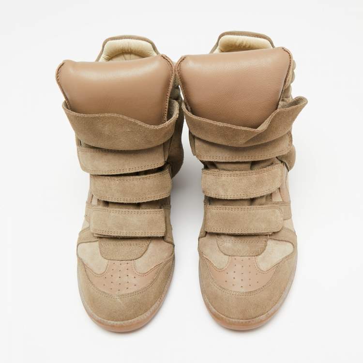 Pre Owned Isabel Marant Beige Suede Beckett Wedge Sneakers Size 38