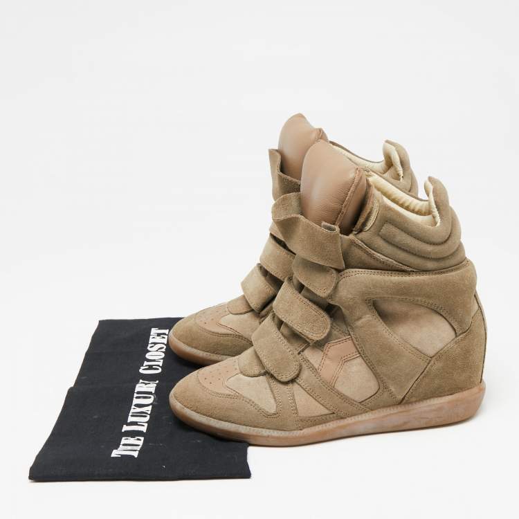 Pre Owned Isabel Marant Beige Suede Beckett Wedge Sneakers Size 38