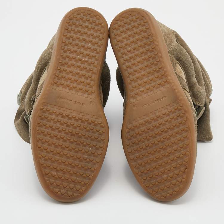 Pre Owned Isabel Marant Olive Green/Brown Suede And Leather Bekett Wedge High Top Sneakers Size 38