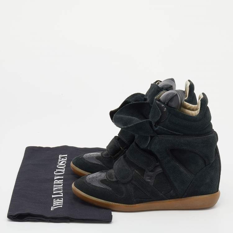 مملوكة مسبقًا Isabel Marant Black/Dark Green Suede And Leather Beckett Wedge High Top Sneakers Size 38