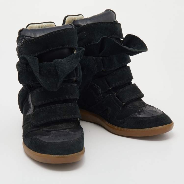 مملوكة مسبقًا Isabel Marant Black/Dark Green Suede And Leather Beckett Wedge High Top Sneakers Size 38