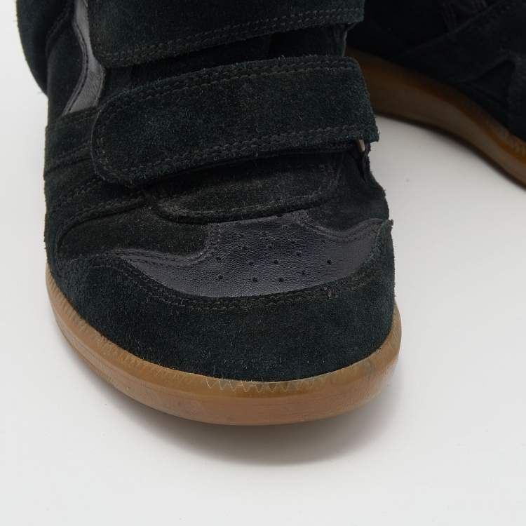 مملوكة مسبقًا Isabel Marant Black/Dark Green Suede And Leather Beckett Wedge High Top Sneakers Size 38