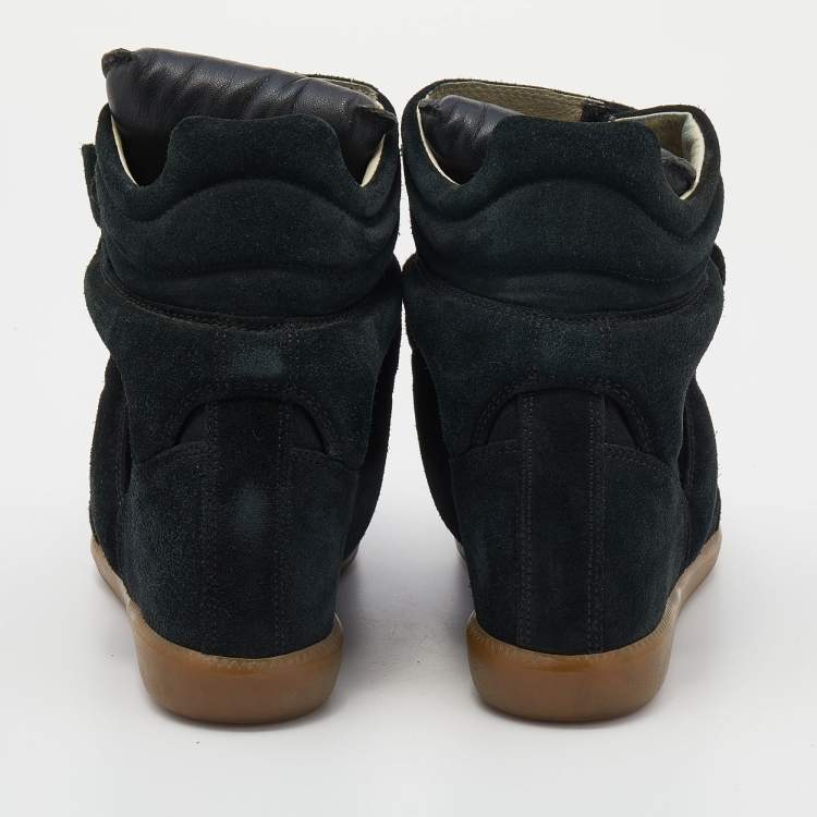 مملوكة مسبقًا Isabel Marant Black/Dark Green Suede And Leather Beckett Wedge High Top Sneakers Size 38