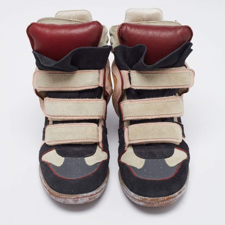 Pre Owned Isabel Marant Multicolor Suede And Leather Bekett Wedge High Top Sneakers Size 39