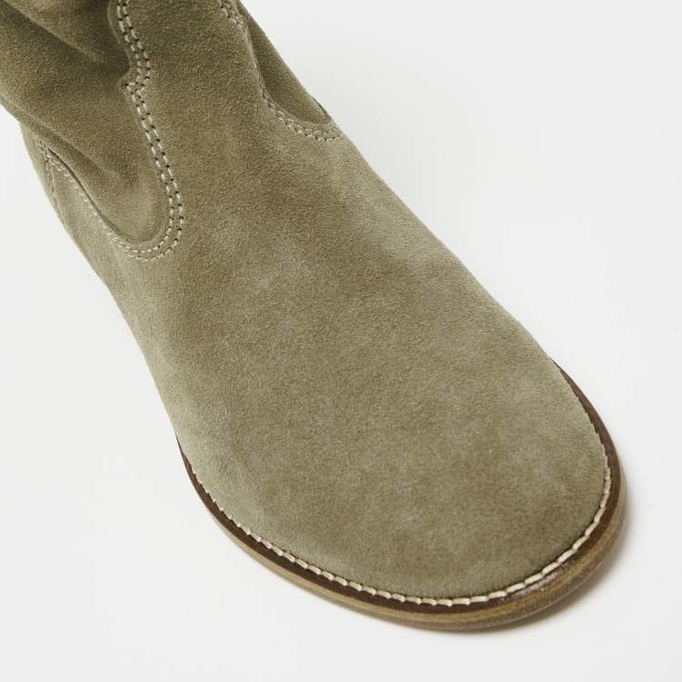 Pre Owned Isabel Marant Olive Green Suede Ankle Boots Size 37
