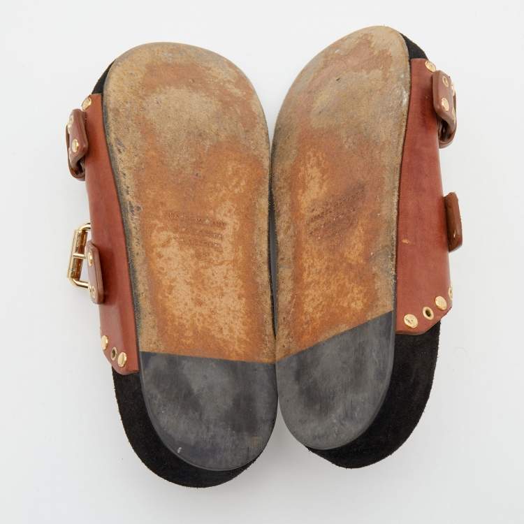 Pre Owned Isabel Marant Brown Leather Buckle Detail Flats Size 38