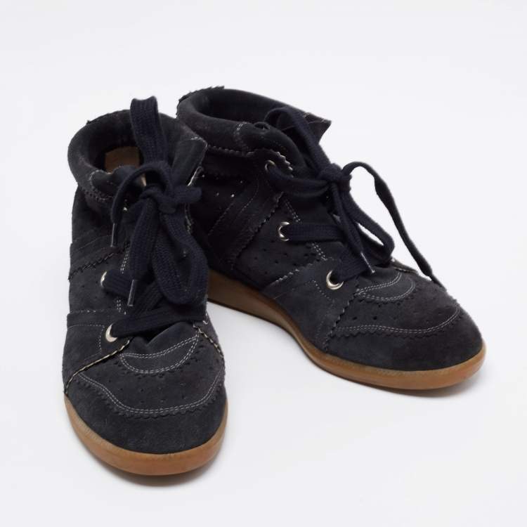 Pre Owned Isabel Marant Black Suede Bobby Wedge Sneakers Size 38