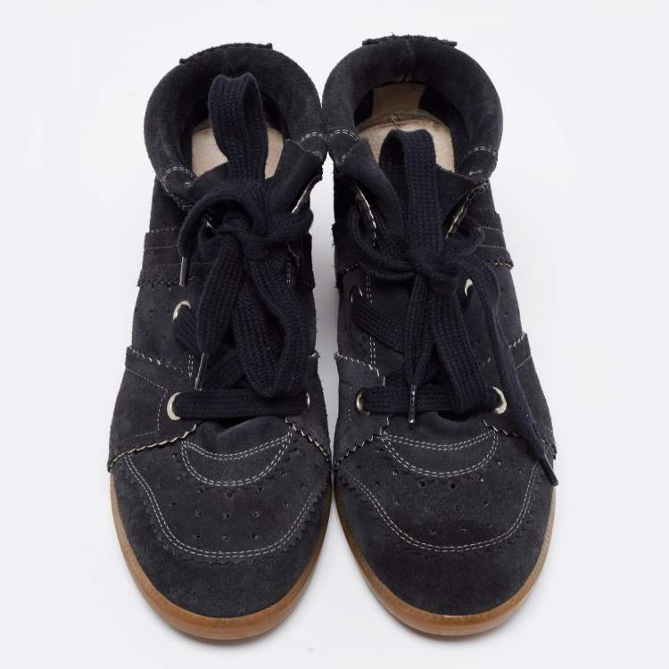 Pre Owned Isabel Marant Black Suede Bobby Wedge Sneakers Size 38