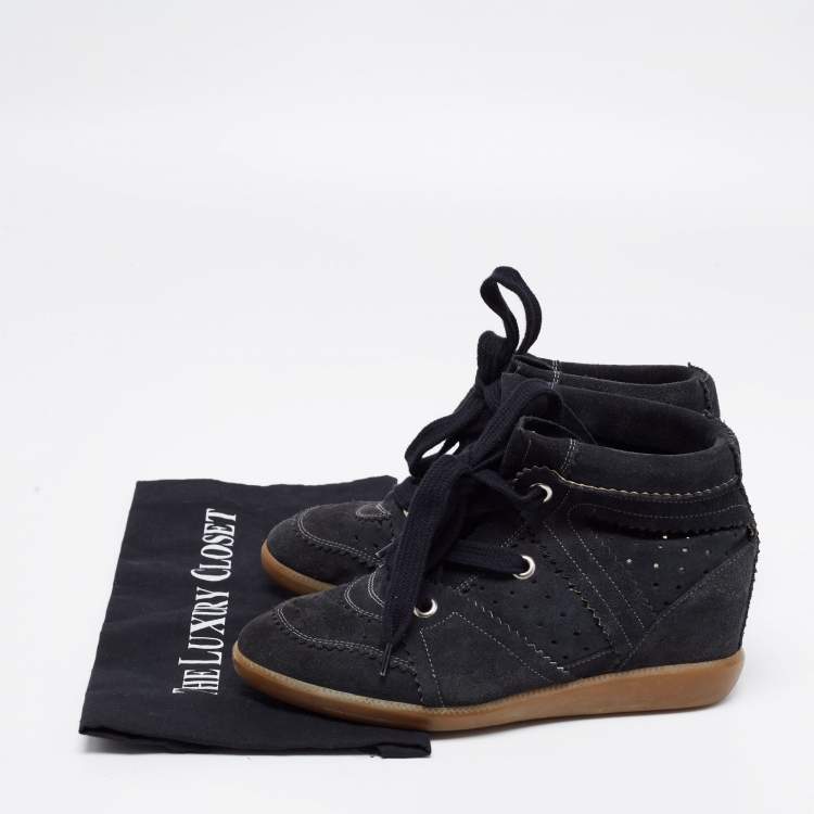 Pre Owned Isabel Marant Black Suede Bobby Wedge Sneakers Size 38