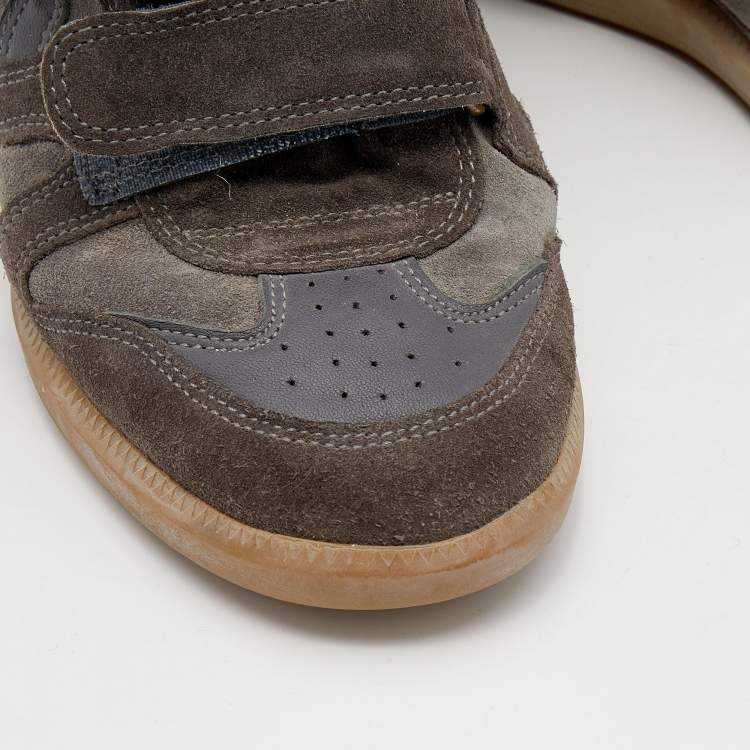 Pre Owned Isabel Marant Grey/Brown Suede And Leather Bekett Wedge Sneakers Size 39