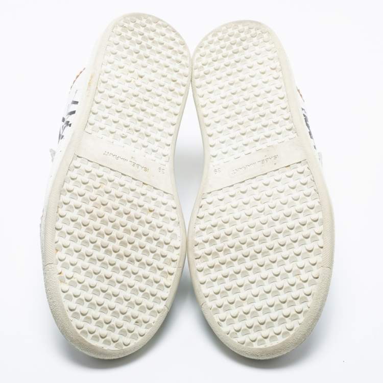 Pre Owned Isabel Marant White/Gold Leather And Suede Étoile Beth Graffiti Low Top Sneakers Size 39