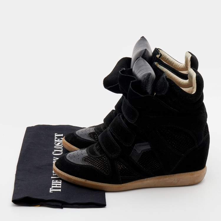 مملوكة مسبقًا Isabel Marant Black Suede And Leather  Bekett High Top Wedge Sneakers Size 41