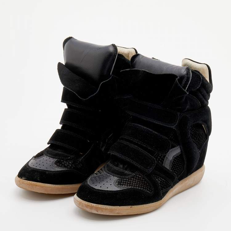 مملوكة مسبقًا Isabel Marant Black Suede And Leather  Bekett High Top Wedge Sneakers Size 41