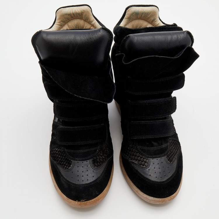 مملوكة مسبقًا Isabel Marant Black Suede And Leather  Bekett High Top Wedge Sneakers Size 41