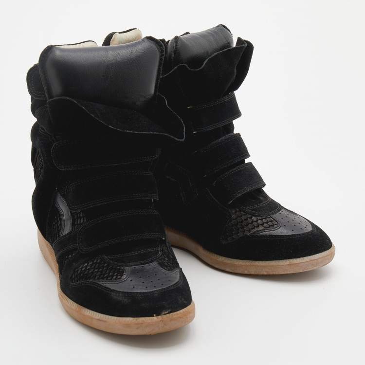 مملوكة مسبقًا Isabel Marant Black Suede And Leather  Bekett High Top Wedge Sneakers Size 41