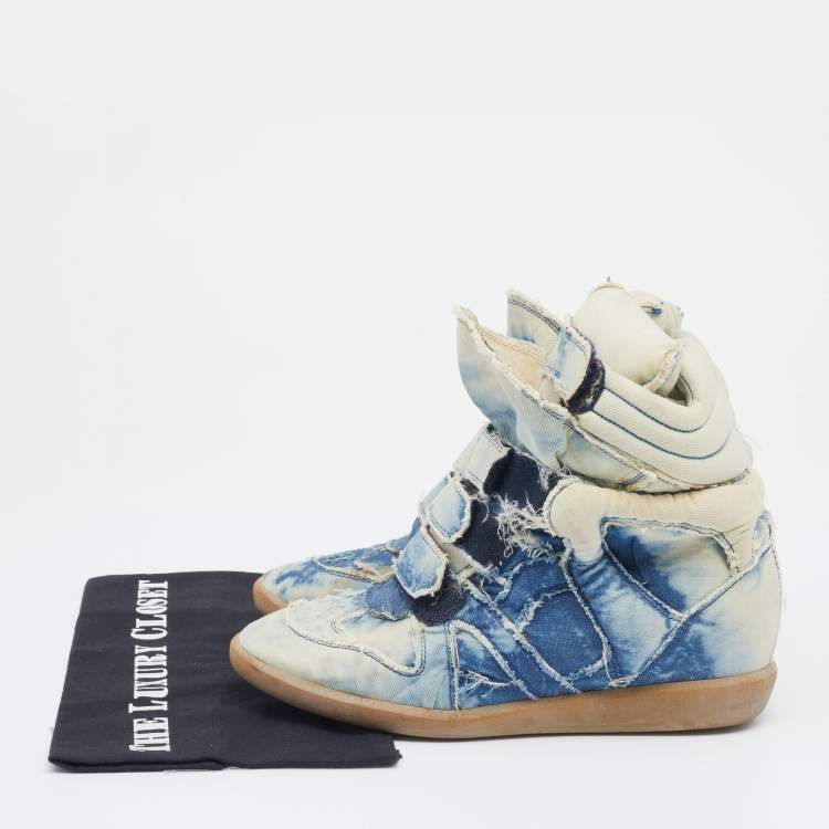 Pre Owned Isabel Marant Two Tone Denim Bekett Wedge Sneakers Size 41