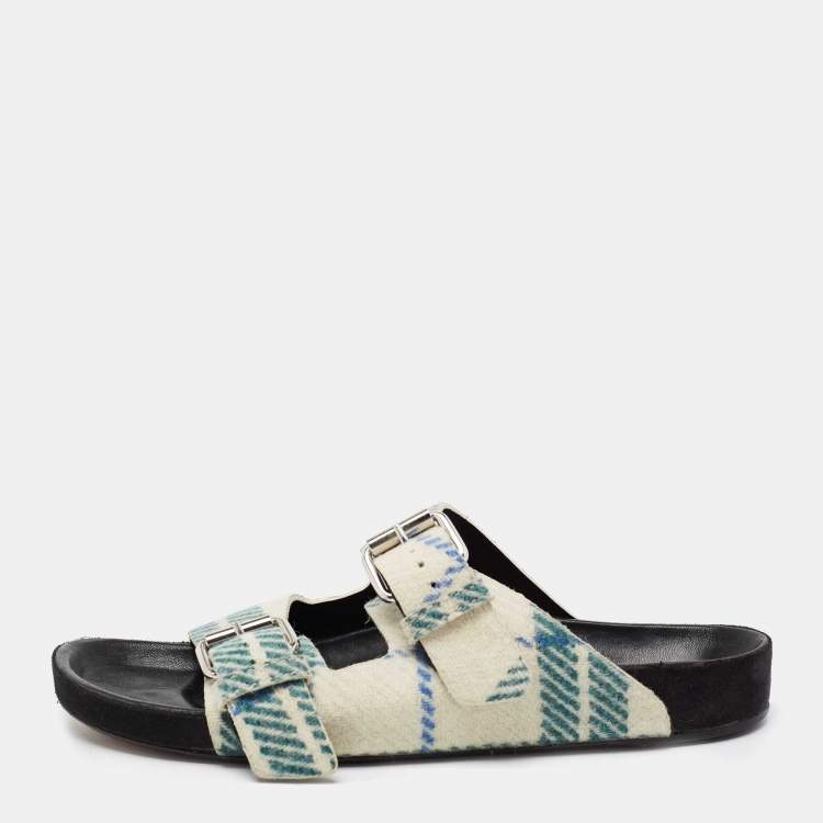 Pre Owned Isabel Marant Tri-Color Wool Flat Slides Size 38