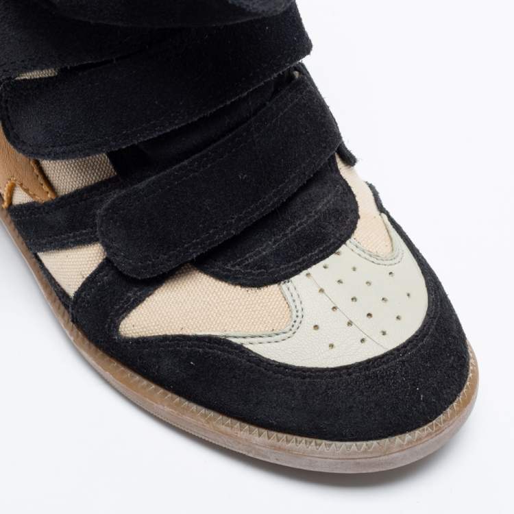 Pre Owned Isabel Marant Beige/Black Canvas And Suede Beckett Wedge Sneakers Size 38